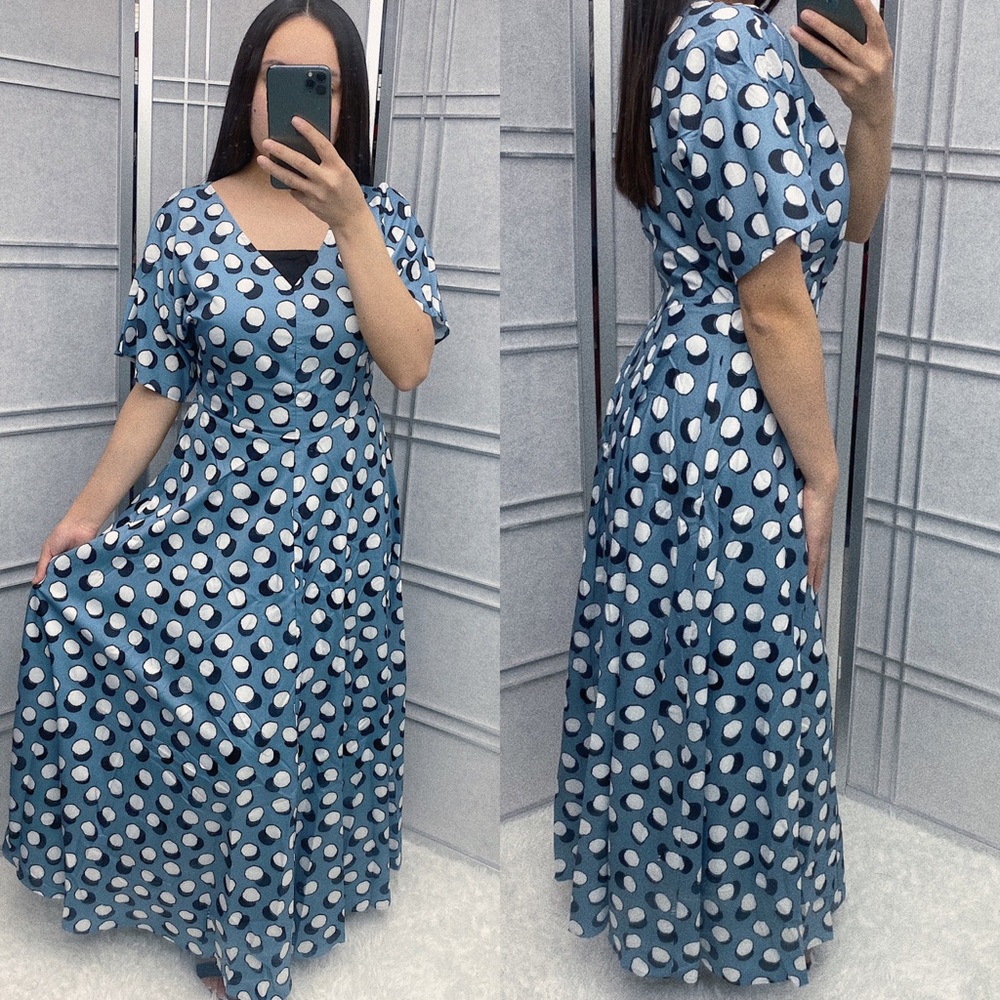 Maxi dress polka blue black white flowy